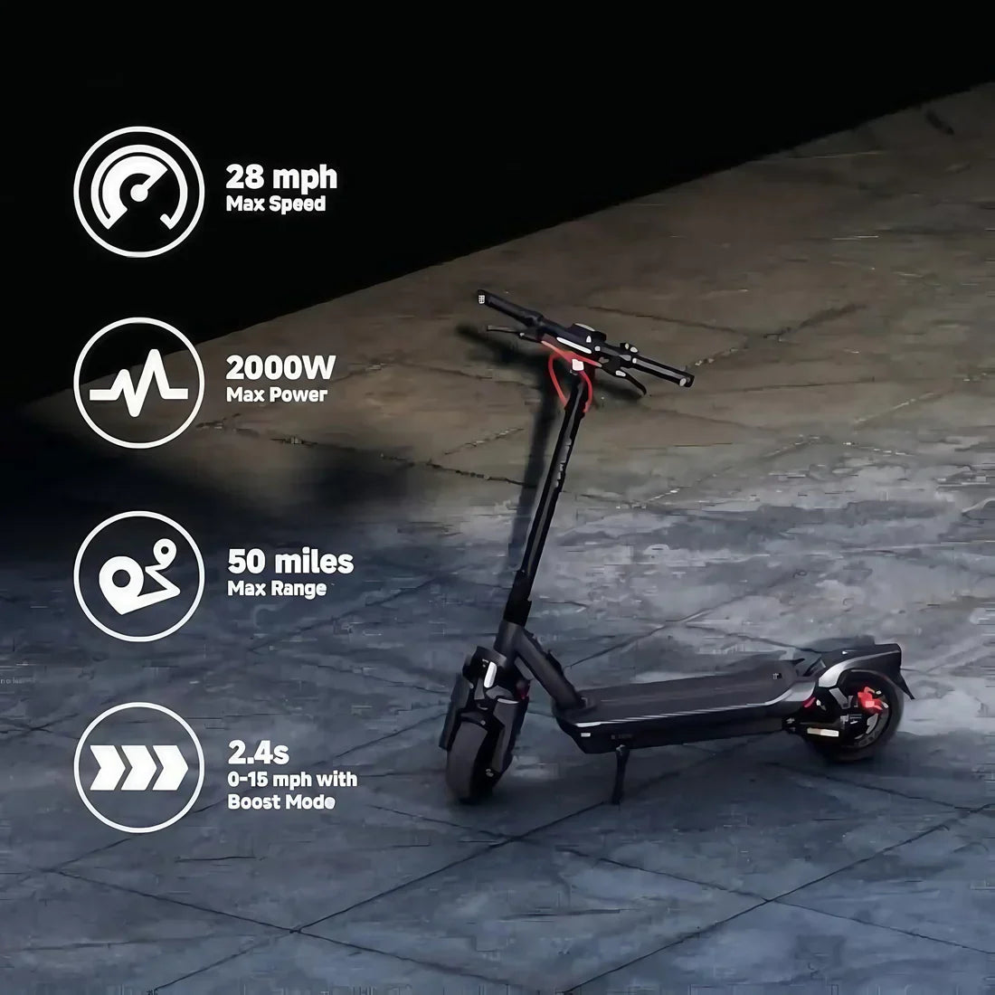 G3 Electric Scooter - 50mi Range, 28mph, 2000W Dual Suspension | Smart TFT Display, Apple Find My, Fast Charge, Self-Sealing Tires