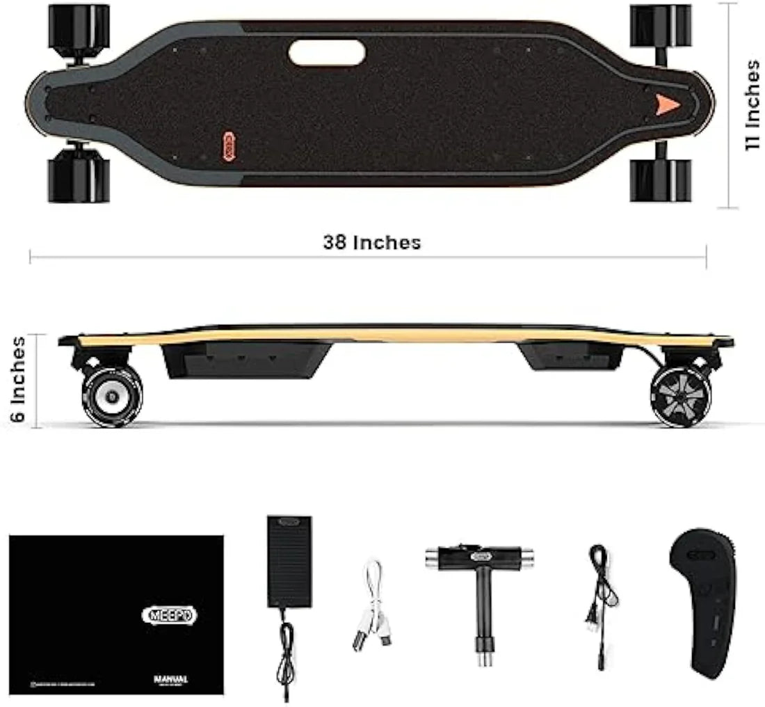 Meepo Campus V5/Envy E-Skateboard – 29 MPH, 4-Speed Control, Remote Included | Lightweight & Portable Handle Design